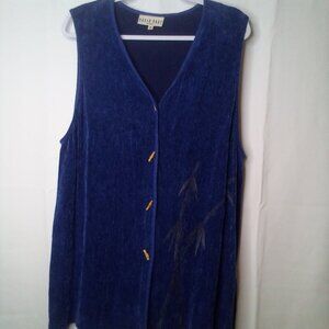 David Dart Blouse Women 1X Sleeveless Button Up Wood Buttons Soft Blue